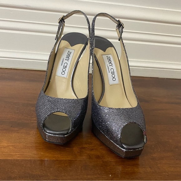 Grey sparkly open toe sling back Jimmy Choo high heels - Picture 8 of 9